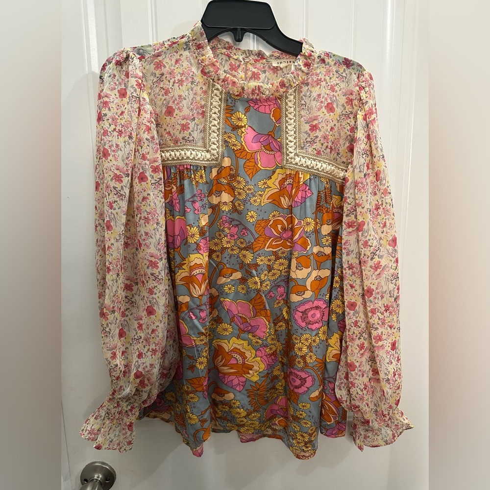 JODIFL Floral Patterned boho hippie artsy blouse size S